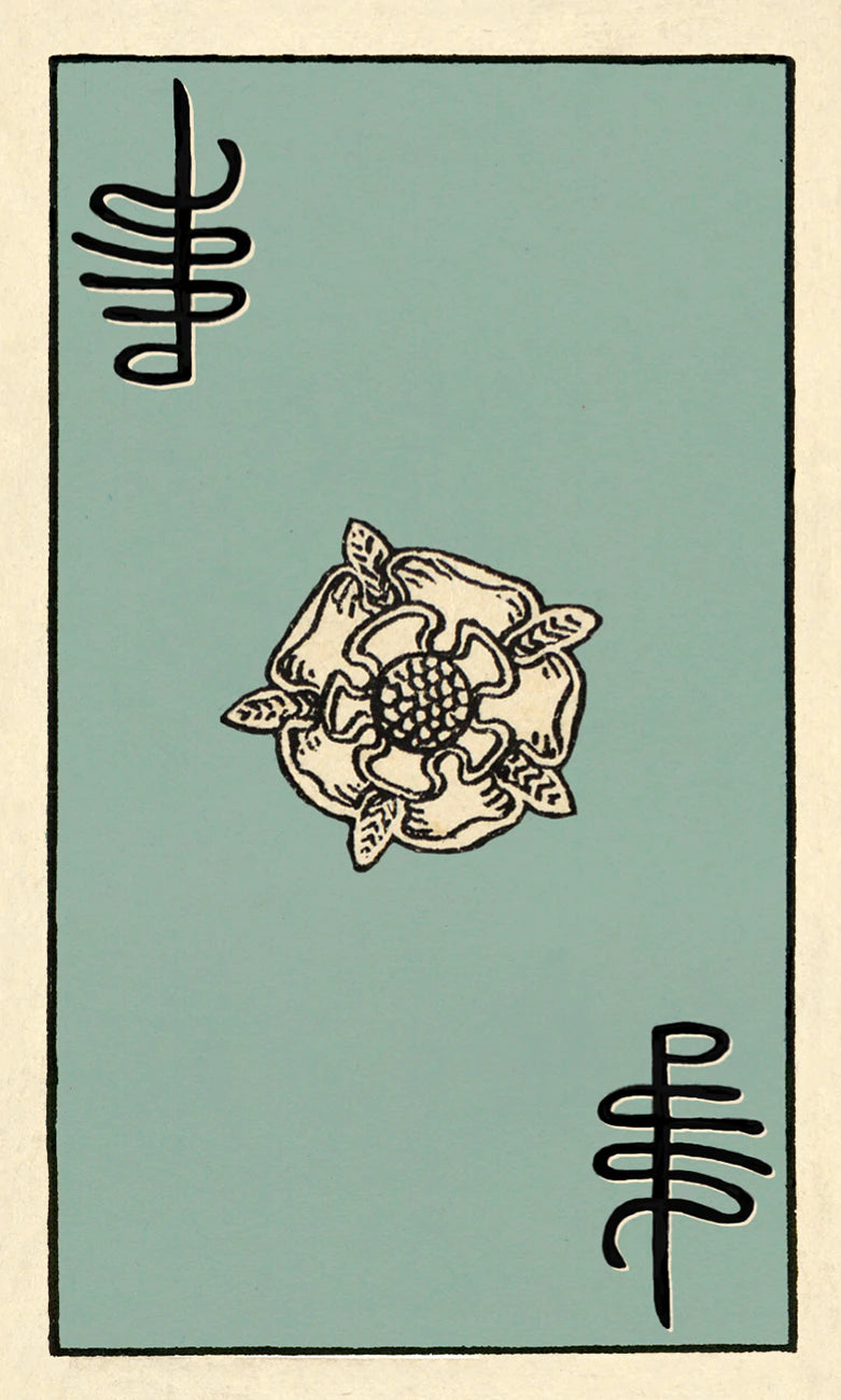 Card with a rose symbol on a light blue background