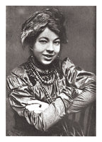 Black and white portrait of a woman with jewelry, vintage style