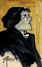 Artistic depiction of a person with a stylized face against a yellow background