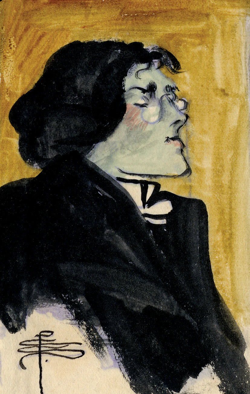 Artistic depiction of a person with a stylized face against a yellow background