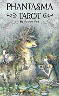 Cover of 'Phantasma Tarot' by Paulina Fae featuring a mystical scene with a creature and a woman.