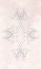 Decorative snowflake design on a light pink background