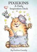 Cover of 'Pixiekins: A Daily Inspiration Deck' by Paulina Cassidy featuring a cartoon cat character.