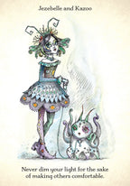 Illustration of a character named Jezebelle and a small creature with decorative elements on a light background.