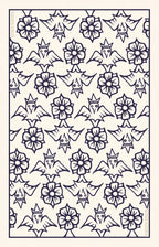 Pattern of black floral and cat-like shapes on a beige background