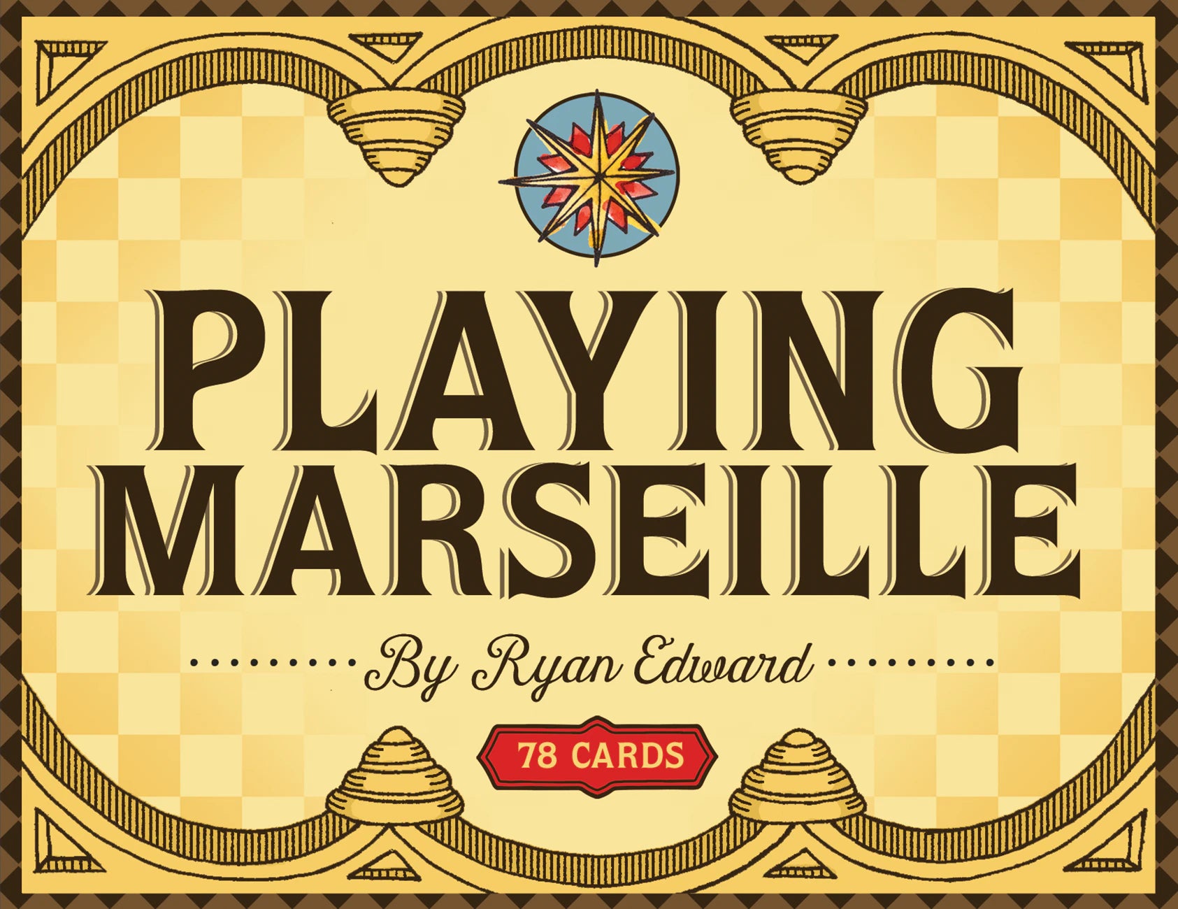 Playing Marseille card game box with decorative border and text