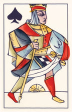 Card with a king of spades in colorful attire