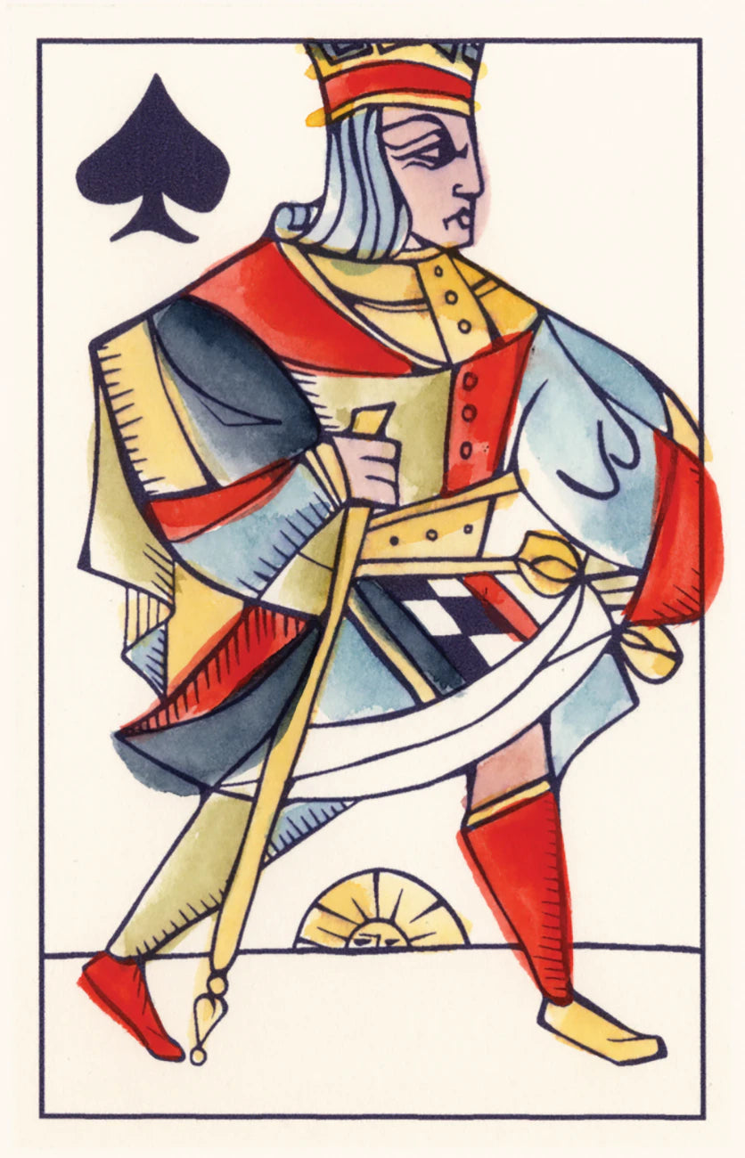 Card with a king of spades in colorful attire