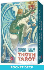 Thoth Tarot pocket deck packaging with artwork of a winged figure on a horse.