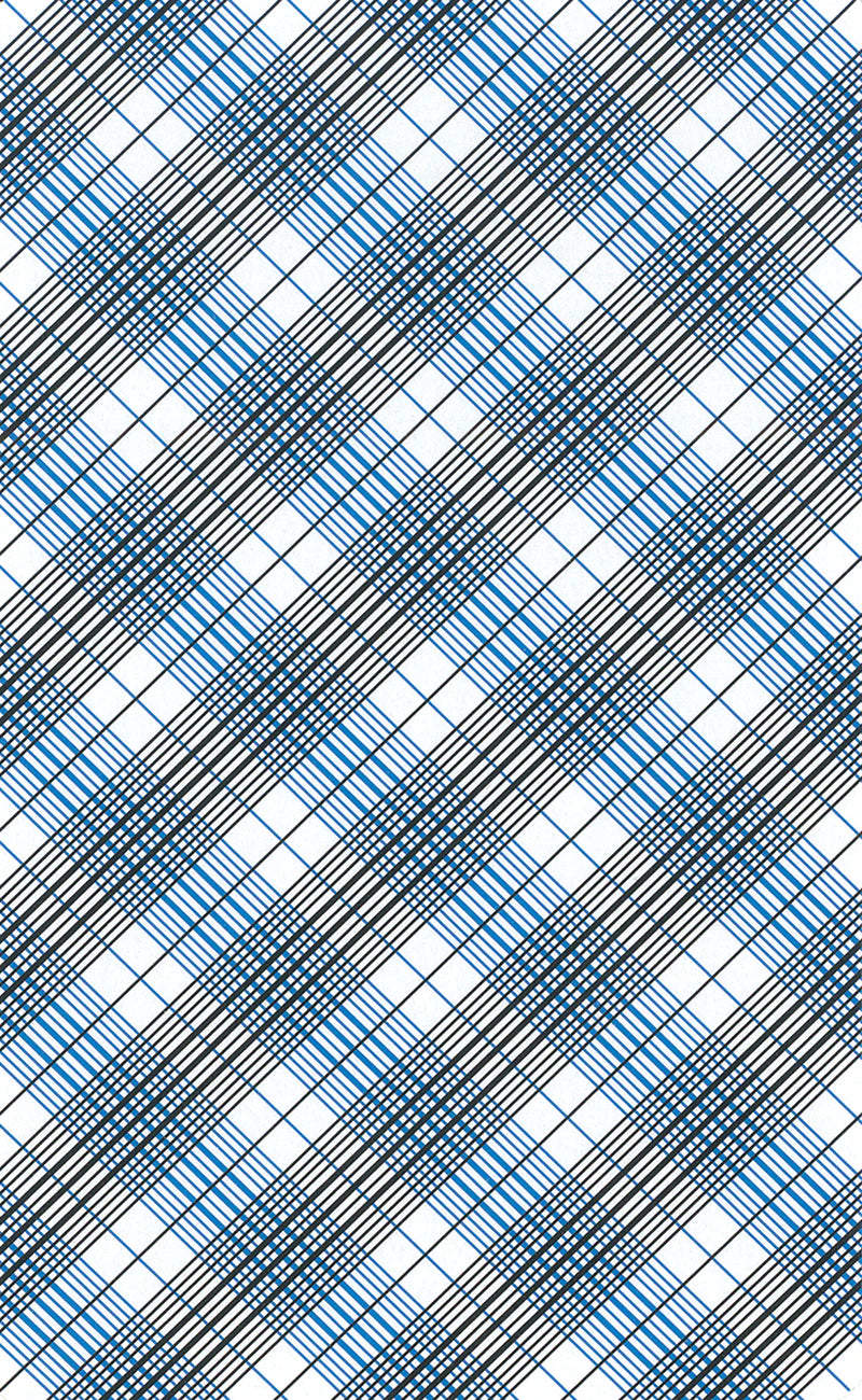 Plaid pattern with blue and black lines on a white background