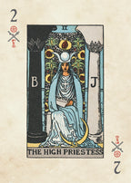 Tarot card featuring 'The High Priestess' with a vintage design.