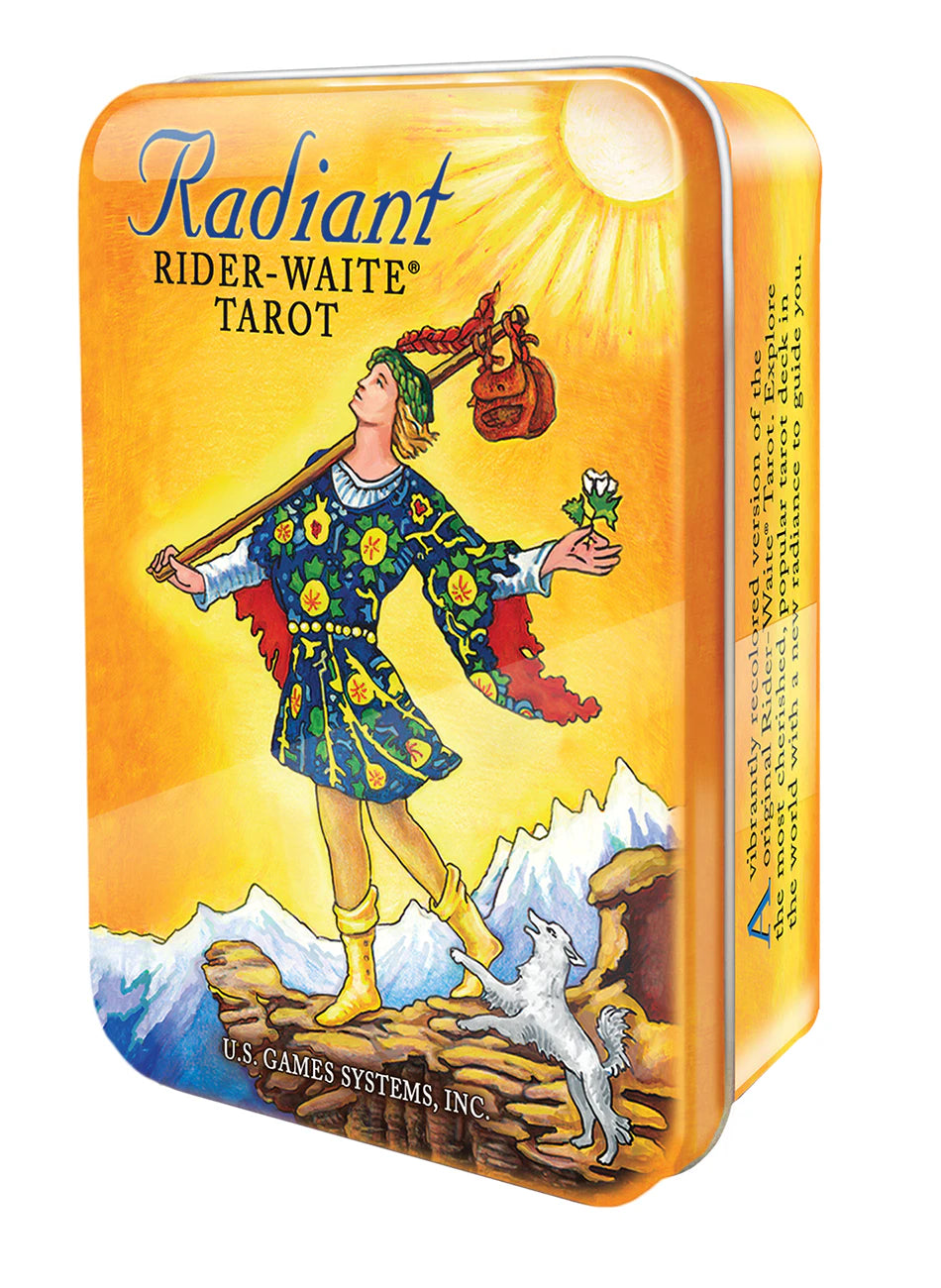 Radiant Rider-Waite Tarot packaging with colorful design and character illustration.