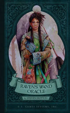 Cover of 'Raven's Wand Oracle' by Steven Hutton with a person holding a wand.