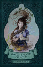 Cover of 'Raven's Wand Oracle' with an illustration of a woman with long hair and a wand.