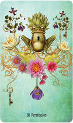 Frog with floral decorations on a light blue background