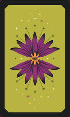 Card with a purple flower design on a green background