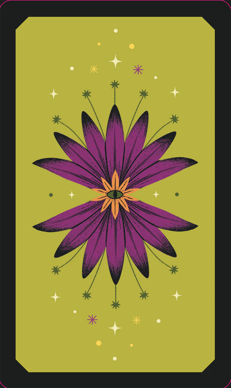 Card with a purple flower design on a green background