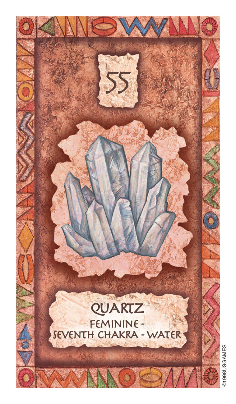 Card with quartz crystal illustration and decorative border