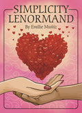 Book cover of 'Simplicity Lenormand' by Emilie Muniz with a heart and hands design on a pink background.