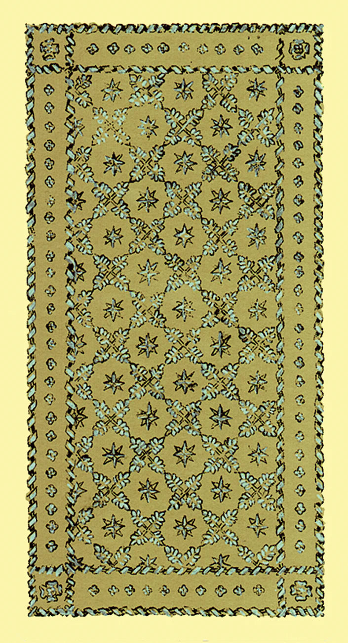 Decorative rug with geometric pattern on a beige background