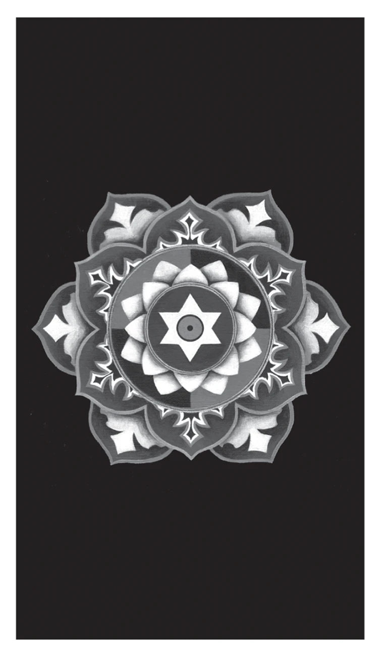 Mandala design with a star in the center on a black background