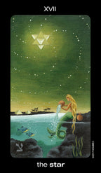 Tarot card titled 'The Star' featuring a mermaid and star symbol.
