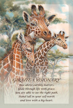 Three giraffes in a natural setting with a motivational quote about vision and self-worth.