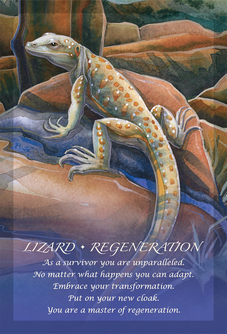 Painting of a lizard on a rock with motivational text below
