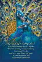 Two peacocks with vibrant feathers and a motivational quote on a blue background