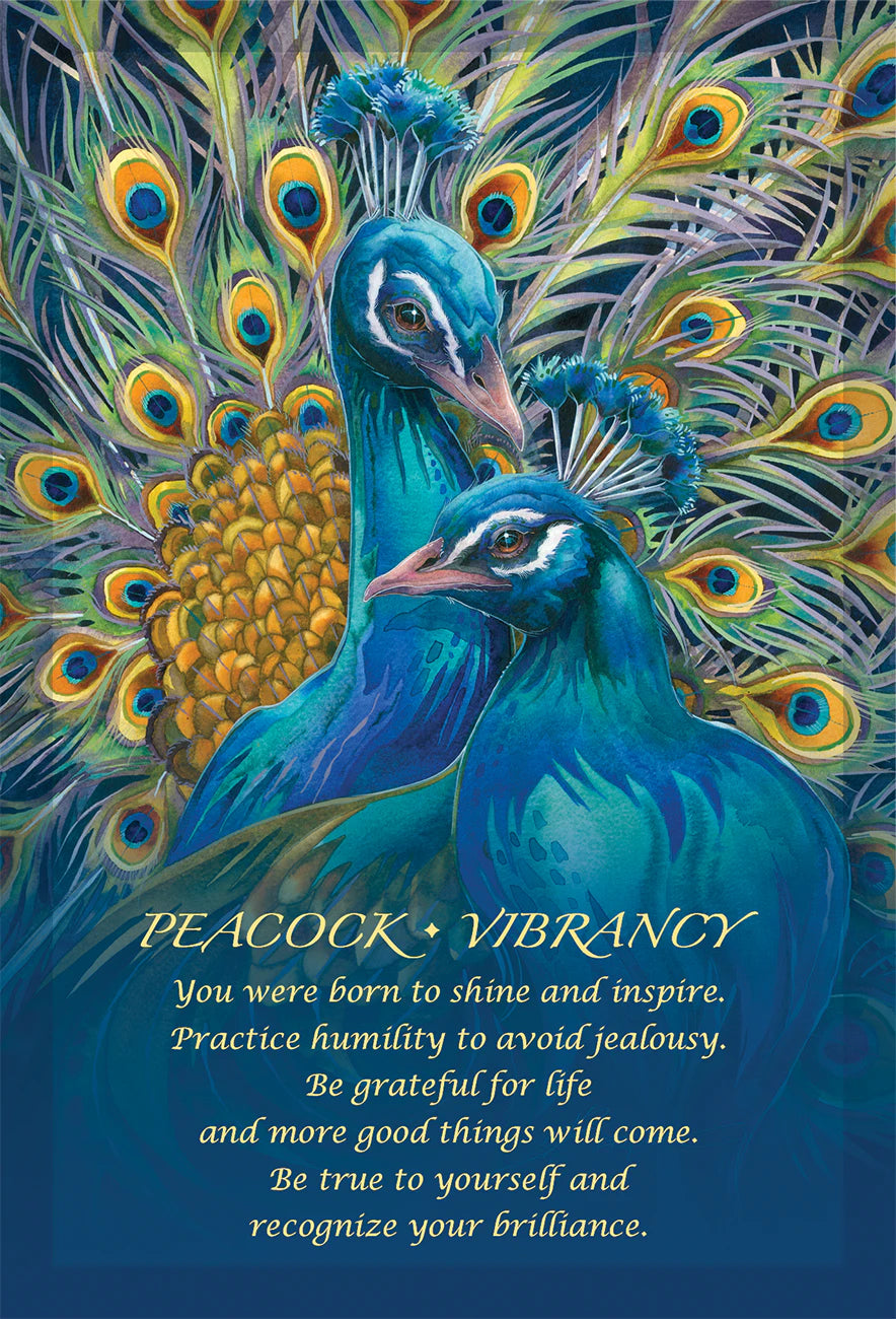 Two peacocks with vibrant feathers and a motivational quote on a blue background
