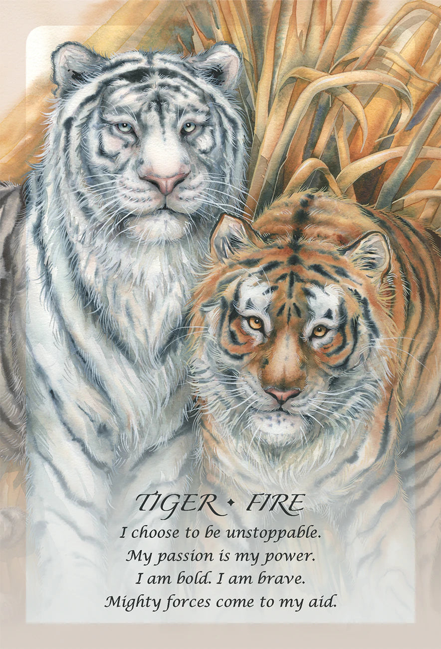 Two tigers with a motivational quote on a natural background