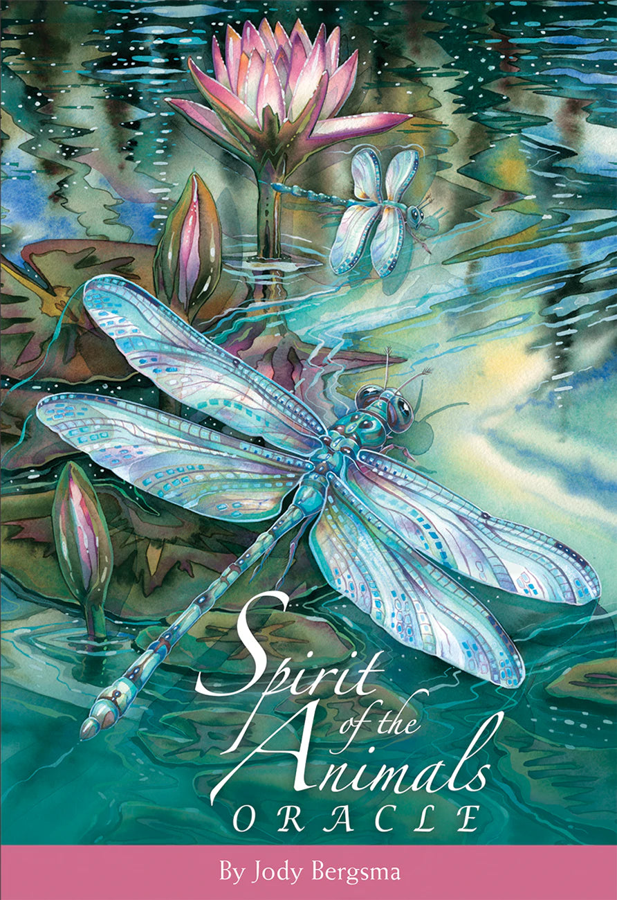 Cover of 'Spirit of the Animals Oracle' with dragonflies and water lilies.