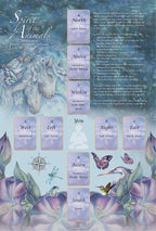 Spirit of the Animals card set with illustrations and text on a blue background
