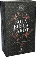 Sola Busca Tarot box with decorative text and patterns on a black background