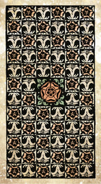 Decorative back side  of the Tarot Vintage cards. Features a central rose design surrounded by a geometric pattern on a beige background.