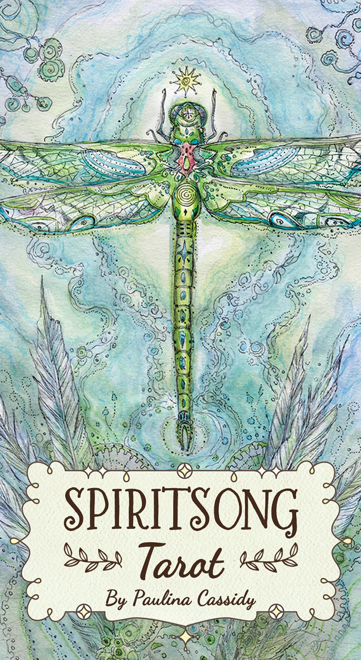 Cover of 'Spiritsong Tarot' by Paulina Cassidy featuring a dragonfly illustration.