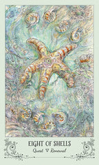 Artistic depiction of a starfish surrounded by shells with a mystical background.