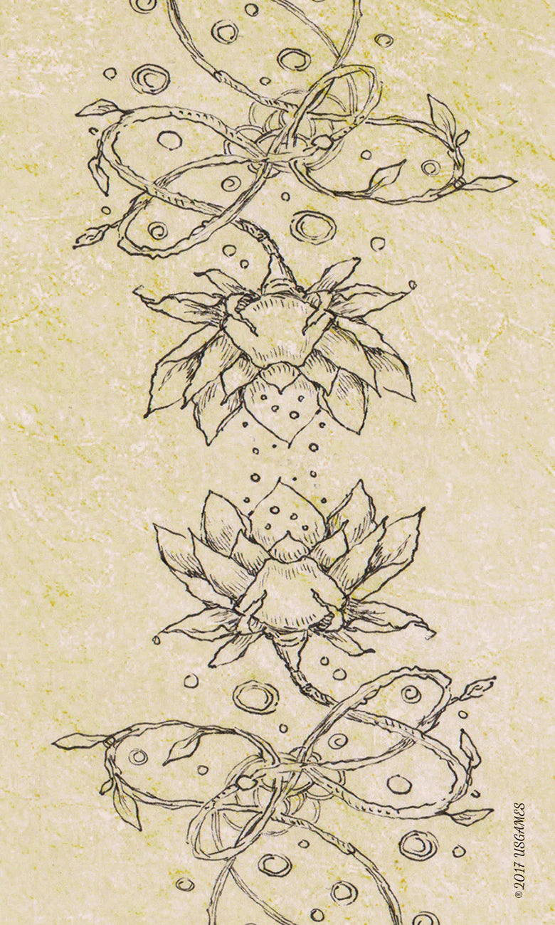 Decorative design with lotus flowers and leaves on a textured beige background