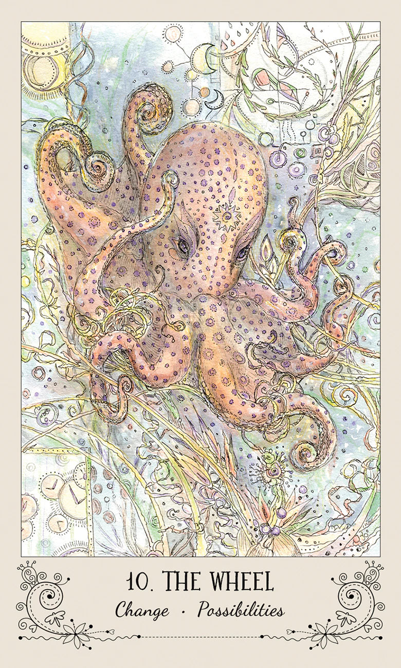 Decorative illustration of an octopus with intricate patterns and text '10. The Wheel Change Possibilities' on a light background.