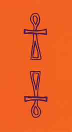 Two ankh symbols on an orange background