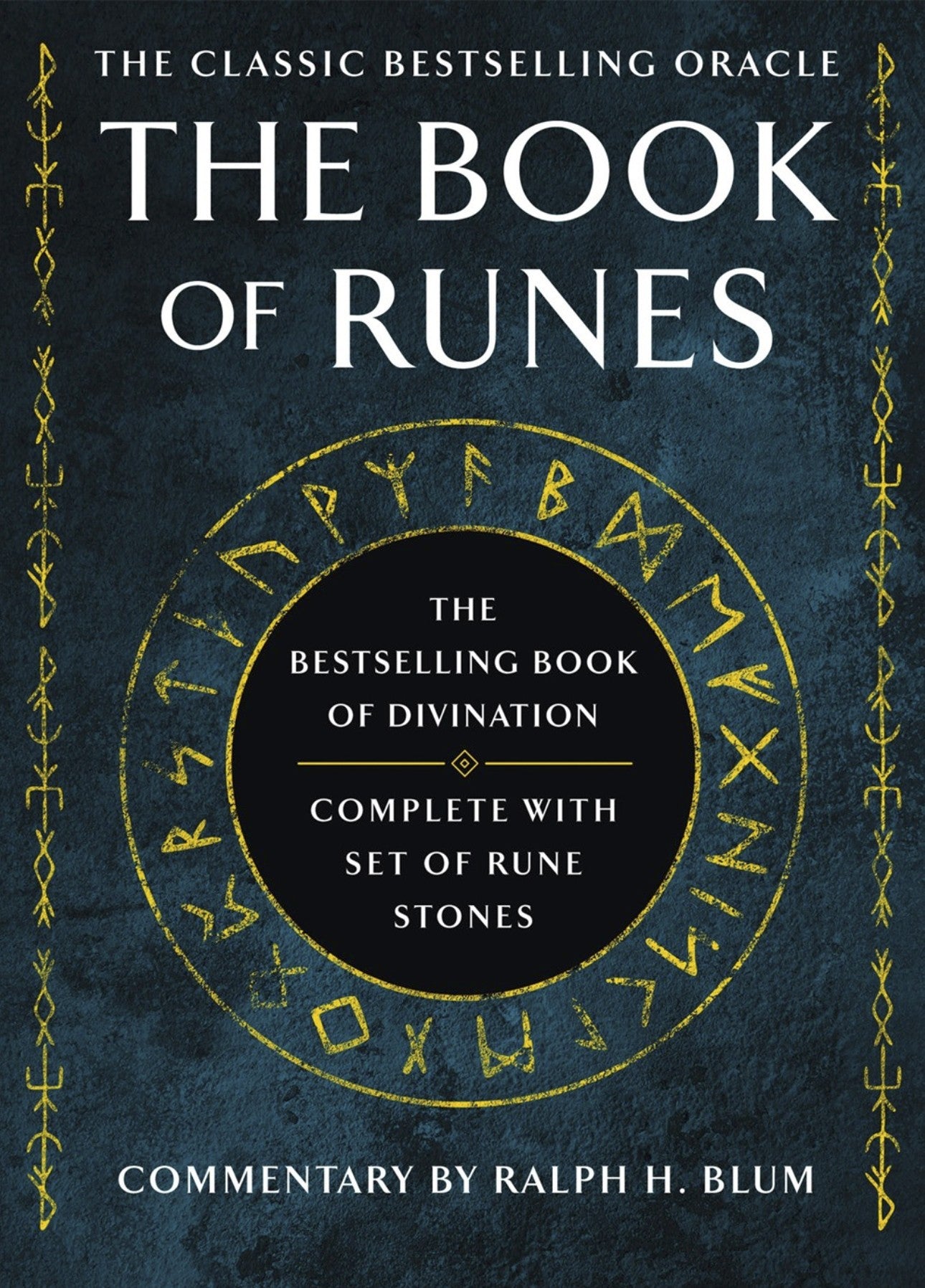 Book cover of 'The Book of Runes' with rune stones design on a dark background