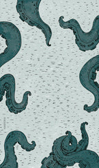 Teal octopus tentacles pattern on a light blue background