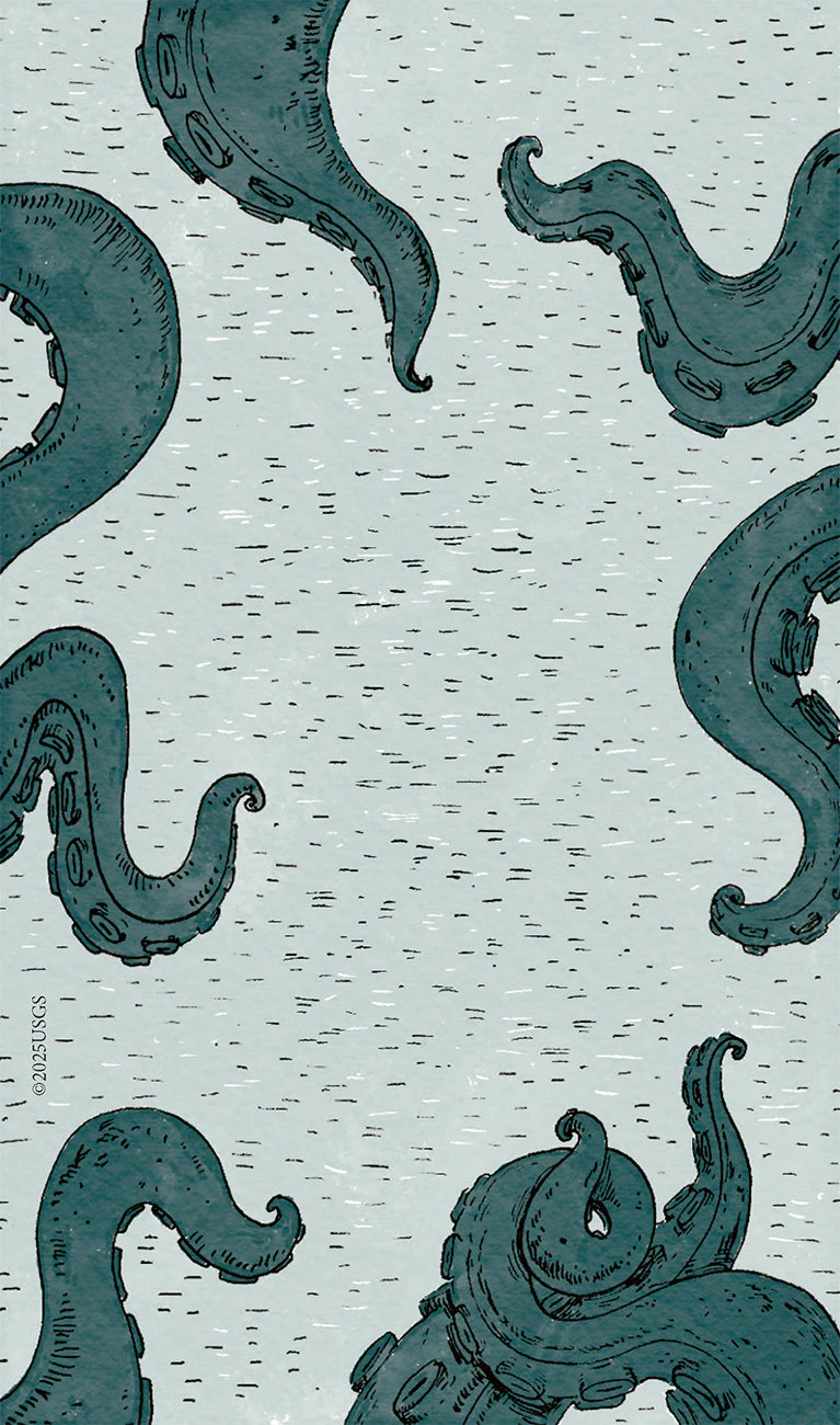 Teal octopus tentacles pattern on a light blue background
