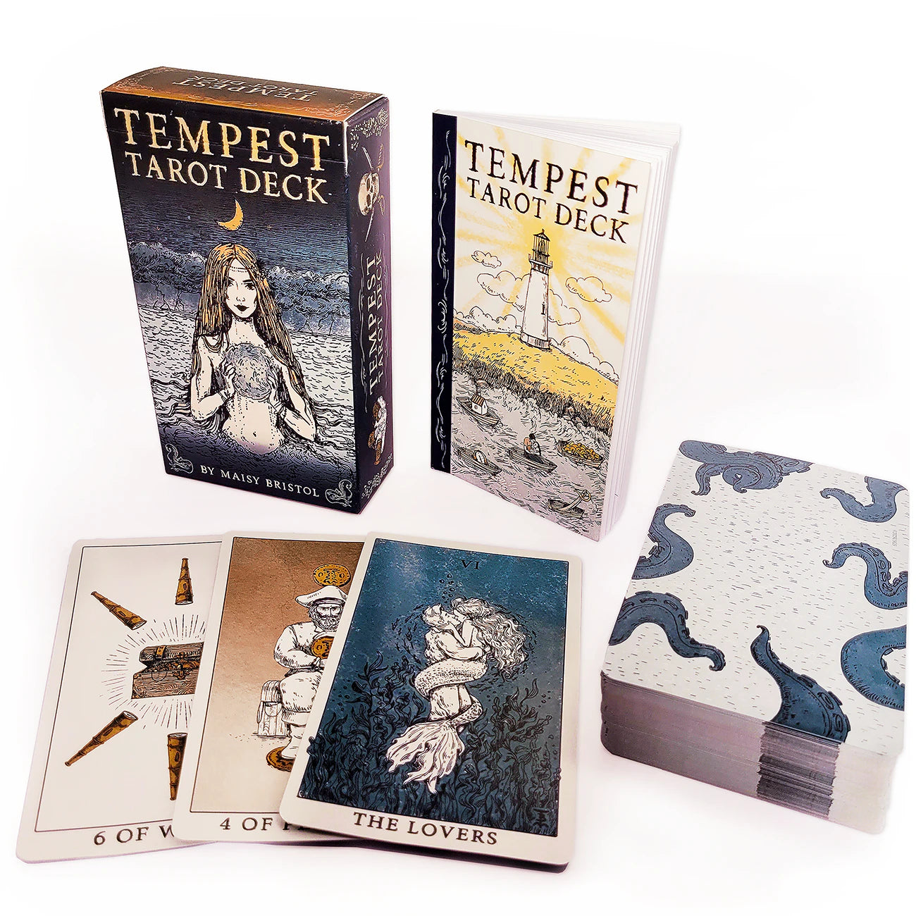 Tempest Tarot Deck packaging and cards on a white background