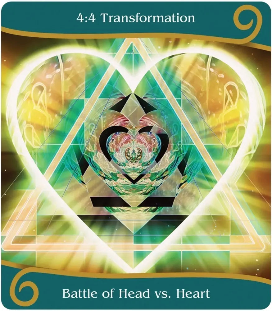 Card titled '4:4 Transformation' with a central design and text 'Battle of Head vs. Heart'.