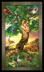 Feminine figure holding a child surrounded by animals and nature, with 'Empress' at the bottom.