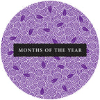 Circular purple patterned object with 'Months of the Year' text on a white background
