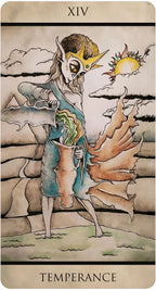 Tarot card titled 'Temperance' with a stylized figure and natural elements.