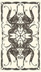 Decorative black and white pattern with intricate designs on a beige background