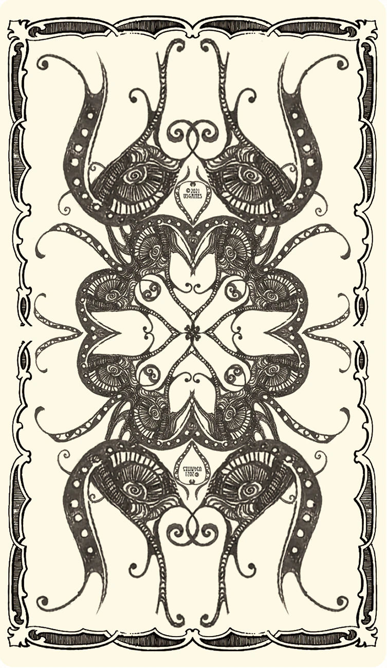 Decorative black and white pattern with intricate designs on a beige background